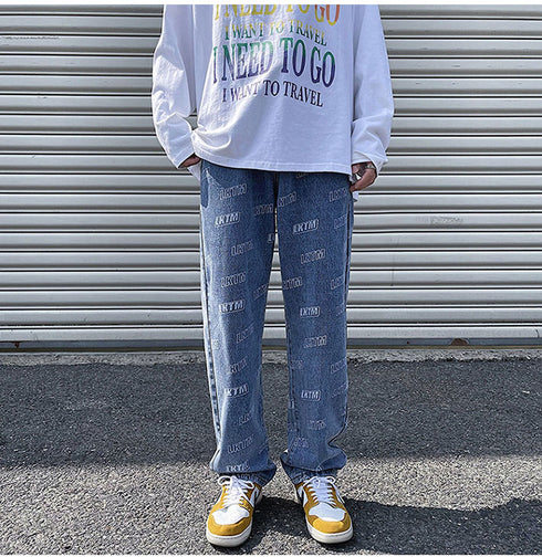 Men's Loose-Fit Wide Leg Streetwear Denim Pants