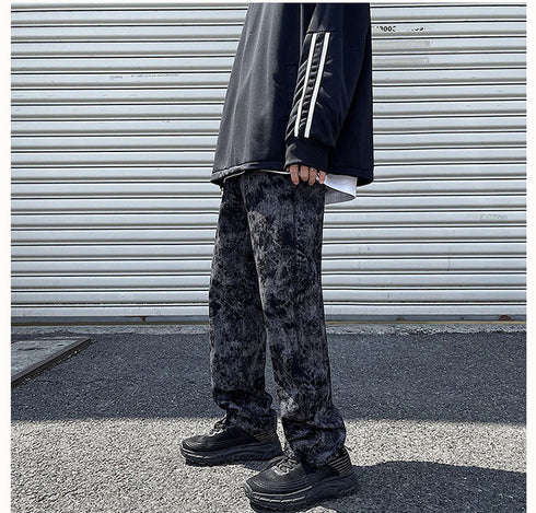Men's Loose-Fitting Wide Leg Streetwear Black Denim Pants