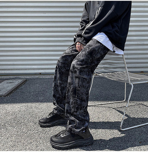 Men's Loose-Fitting Wide Leg Streetwear Black Denim Pants