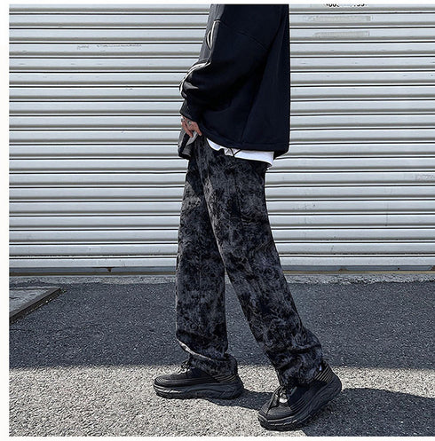 Men's Loose-Fitting Wide Leg Streetwear Black Denim Pants