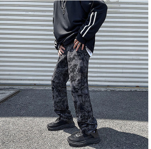 Men's Loose-Fitting Wide Leg Streetwear Black Denim Pants