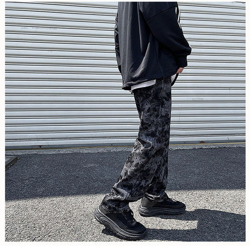 Men's Loose-Fitting Wide Leg Streetwear Black Denim Pants