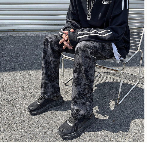 Men's Loose-Fitting Wide Leg Streetwear Black Denim Pants