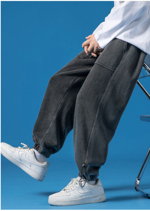 Men's Loose Casual Straight Wide Leg Drawstring Joggers
