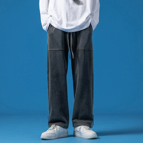 Men's Loose Casual Straight Wide Leg Drawstring Joggers
