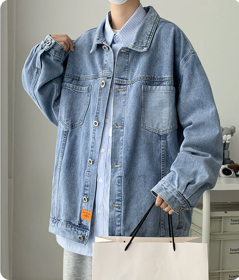 Men's Loose Classic Blue Plus Size Jean Jackets Coat