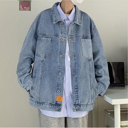 Men's Loose Classic Blue Plus Size Jean Jackets Coat