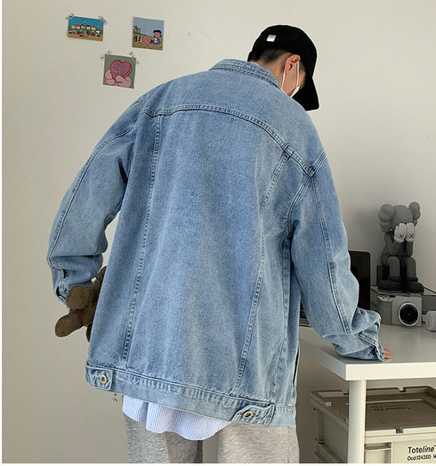 Men's Loose Classic Blue Plus Size Jean Jackets Coat