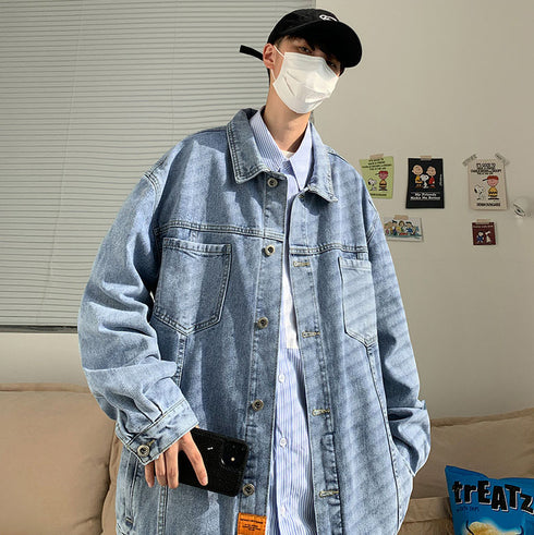 Men's Loose Classic Blue Plus Size Jean Jackets Coat