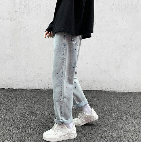 Men's Loose Dot Fashion Straight Fit Denim Jeans