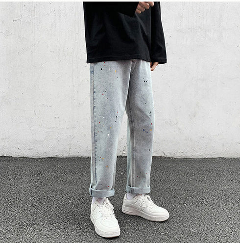 Men's Loose Dot Fashion Straight Fit Denim Jeans