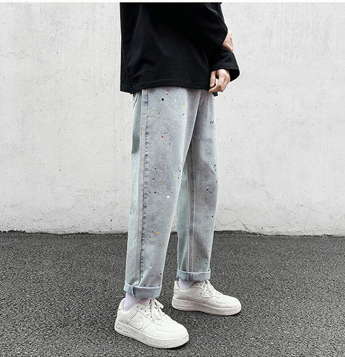 Men's Loose Dot Fashion Straight Fit Denim Jeans