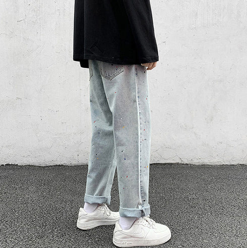 Men's Loose Dot Fashion Straight Fit Denim Jeans