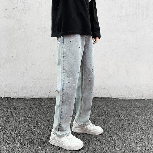 Men's Loose Dot Fashion Straight Fit Denim Jeans
