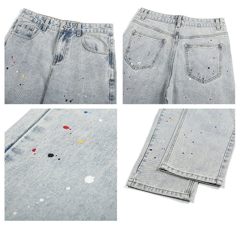Men's Loose Dot Fashion Straight Fit Denim Jeans