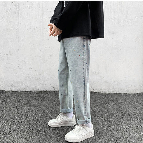 Men's Loose Dot Fashion Straight Fit Denim Jeans