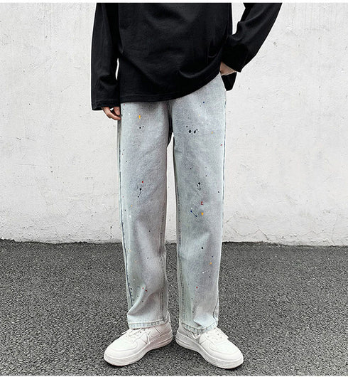 Men's Loose Dot Fashion Straight Fit Denim Jeans