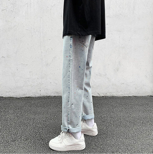 Men's Loose Dot Fashion Straight Fit Denim Jeans