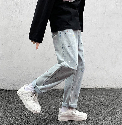 Men's Loose Dot Fashion Straight Fit Denim Jeans