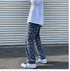 Men's Loose Fit Straight Wide Leg Smiling Face Denim Jeans