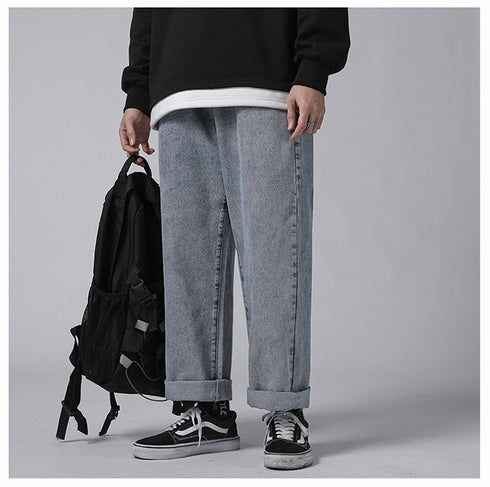 Men's Loose Fit Straight Wide Leg Smiling Face Denim Pants