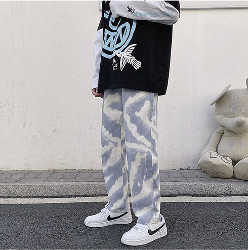 Men's Loose Wide Leg Fashion Straight Fit Drawstring Denim Jeans