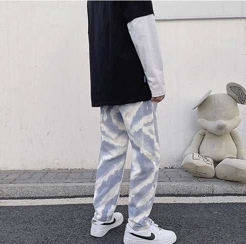 Men's Loose Wide Leg Fashion Straight Fit Drawstring Denim Jeans