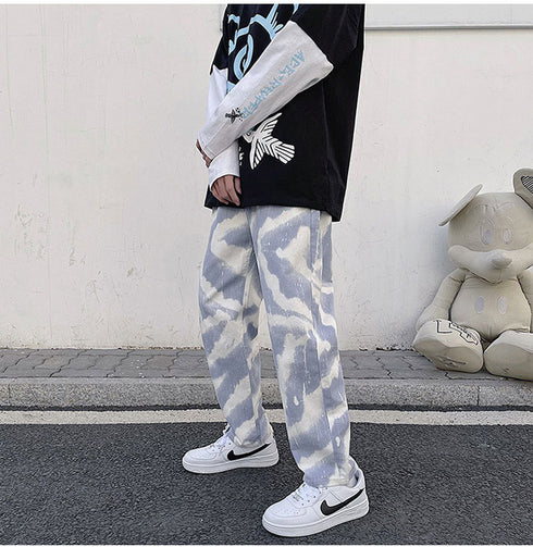 Men's Loose Wide Leg Fashion Straight Fit Drawstring Denim Jeans