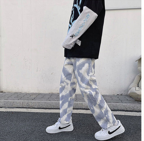 Men's Loose Wide Leg Fashion Straight Fit Drawstring Denim Jeans