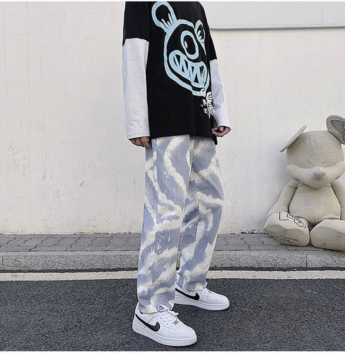 Men's Loose Wide Leg Fashion Straight Fit Drawstring Denim Jeans