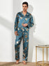 Men's Loungewear Button Blue Tops Pant Pajama Sets