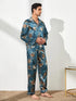 Men's Loungewear Button Blue Tops Pant Pajama Sets