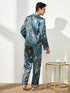 Men's Loungewear Button Blue Tops Pant Pajama Sets