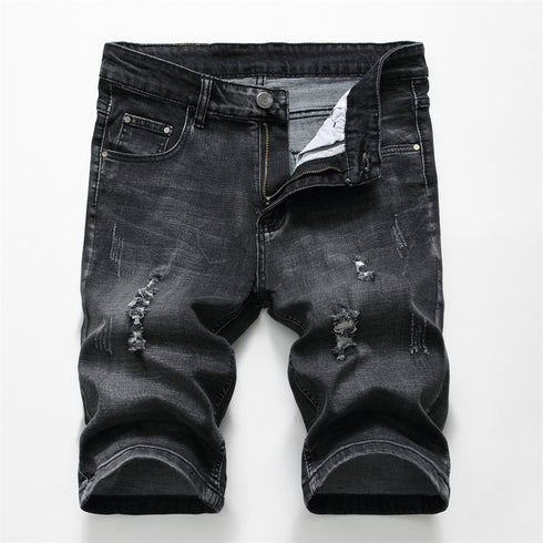 Men's Mid Rise Regular Denim Retro Ripped Stretchy Jeans Shorts