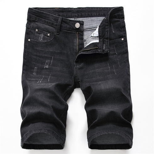 Men's Mid Rise Regular Denim Retro Ripped Stretchy Jeans Shorts