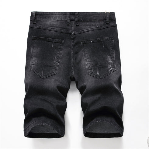 Men's Mid Rise Regular Denim Retro Ripped Stretchy Jeans Shorts