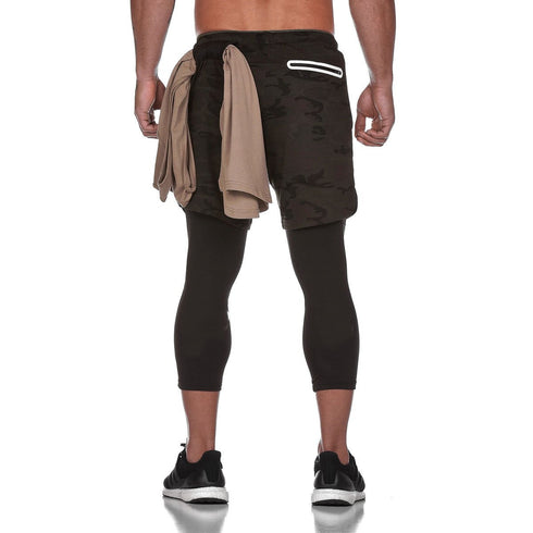 Men's Outdoor 2 in 1 Fitness Running Leggings Liner Shorts