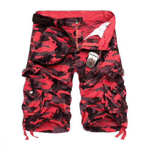 Men's Outdoor Multi-Pocket Cotton Camo Athletic Cargo Shorts
