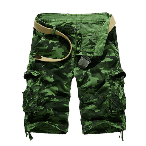 Men's Outdoor Multi-Pocket Cotton Camo Athletic Cargo Shorts