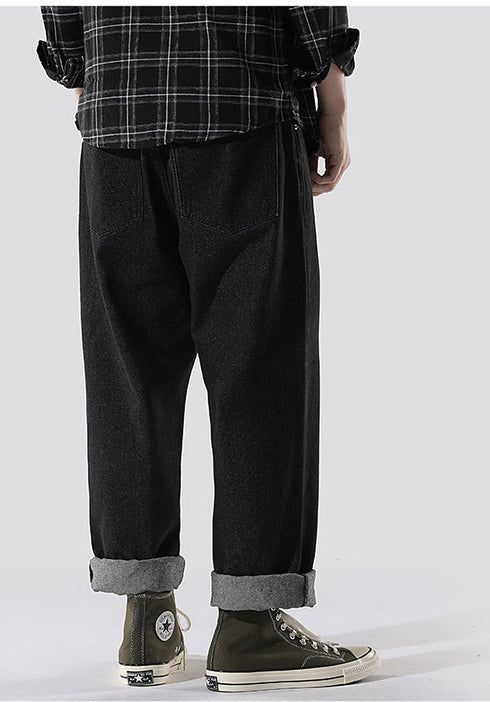 Plus Size Men's Hip Hop Loose-Fitting Straight Leg Denim Jeans