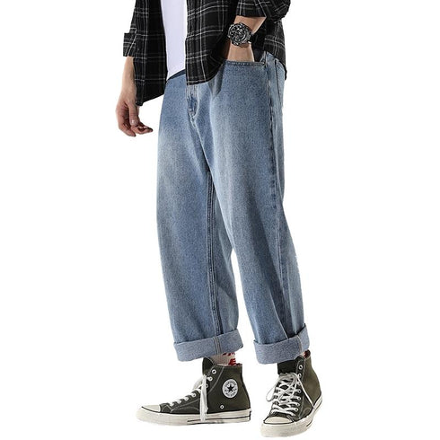 Plus Size Men's Hip Hop Loose-Fitting Straight Leg Denim Jeans