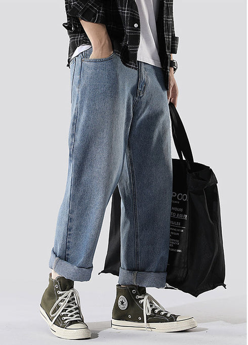 Plus Size Men's Hip Hop Loose-Fitting Straight Leg Denim Jeans
