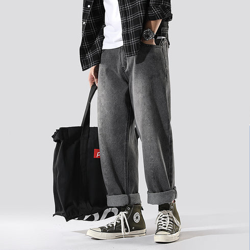 Plus Size Men's Hip Hop Loose-Fitting Straight Leg Denim Jeans