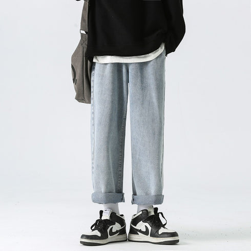 Men's Straight Leg Jeans Drawstring Denim Pants