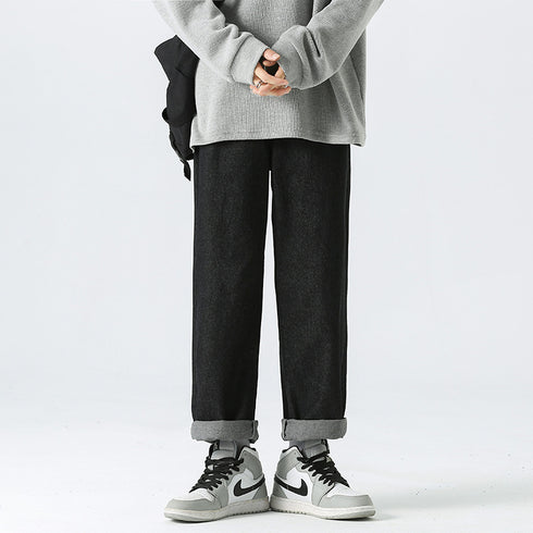 Men's Straight Leg Jeans Drawstring Denim Pants