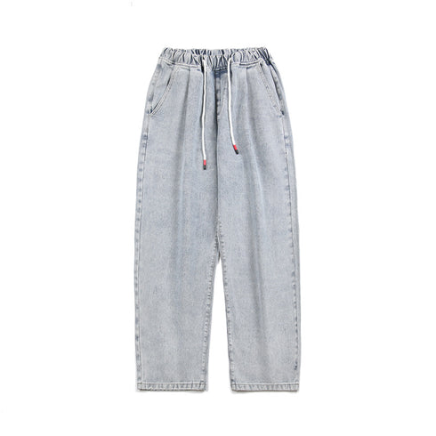 Men's Straight Leg Jeans Drawstring Denim Pants