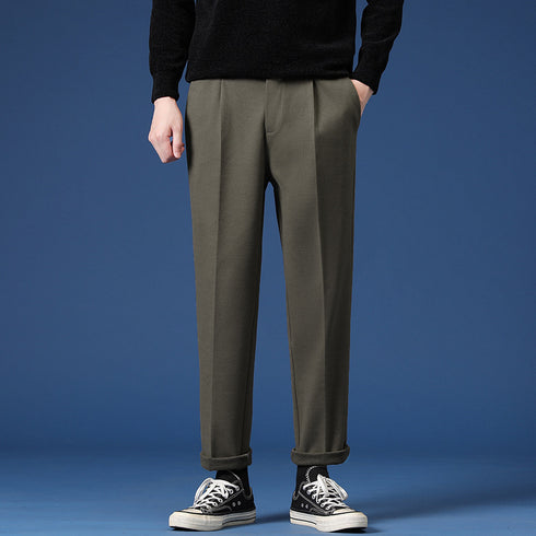 Men's Pleat Front Slim Fit Dress Pants Work Tapered Chino Pants