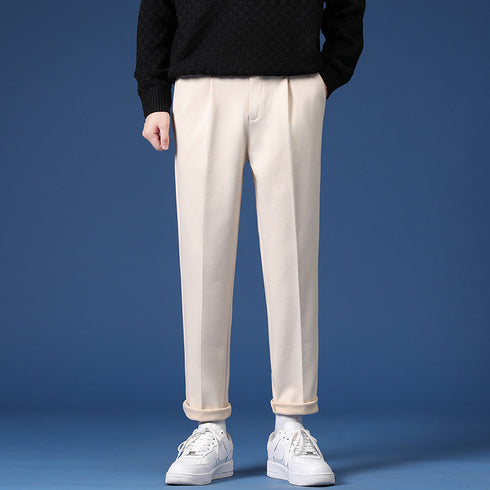 Men's Pleat Front Slim Fit Dress Pants Work Tapered Chino Pants