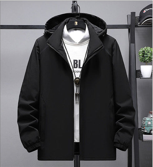 Men's Plus Size Full-Zip Casual Long Sleeve Jacket with Hood