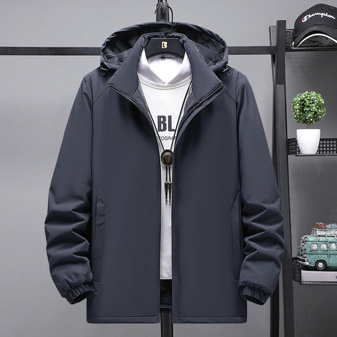 Men's Plus Size Full-Zip Casual Long Sleeve Jacket with Hood